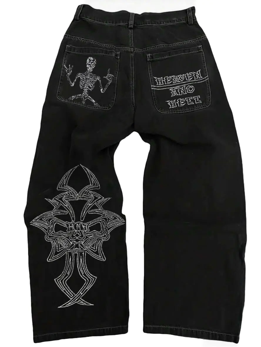 Y2K Beggy Jeans Denim Skull Embroidery Gothic Jeans