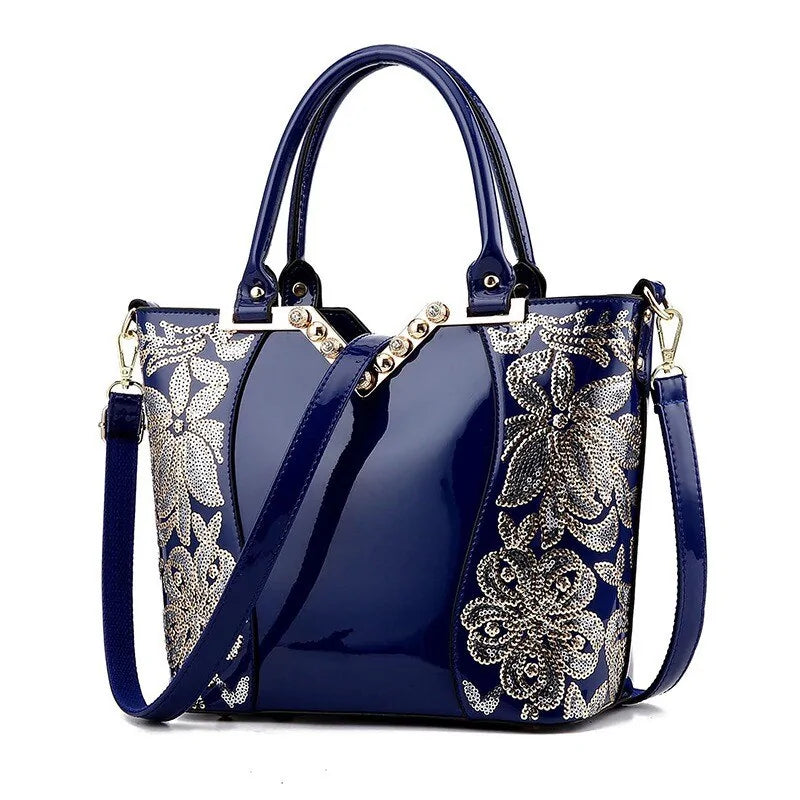 Luxury Sequin Embroidery Leather Handbag