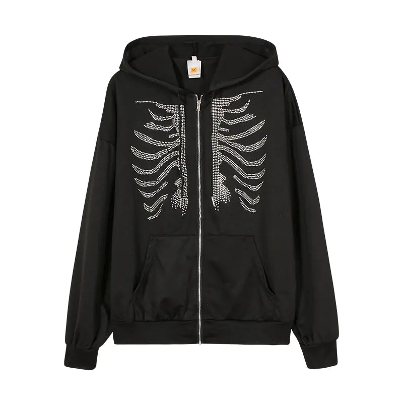 Y2K Rhinestone Skeleton Zip-Up