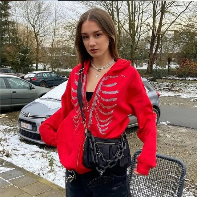 Y2K Rhinestone Skeleton Zip-Up