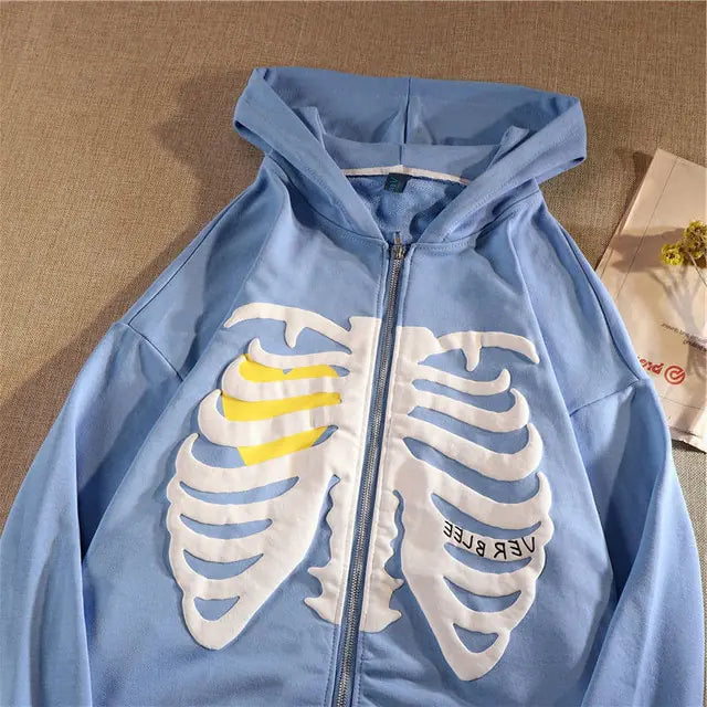 Y2K Rhinestone Skeleton Zip-Up
