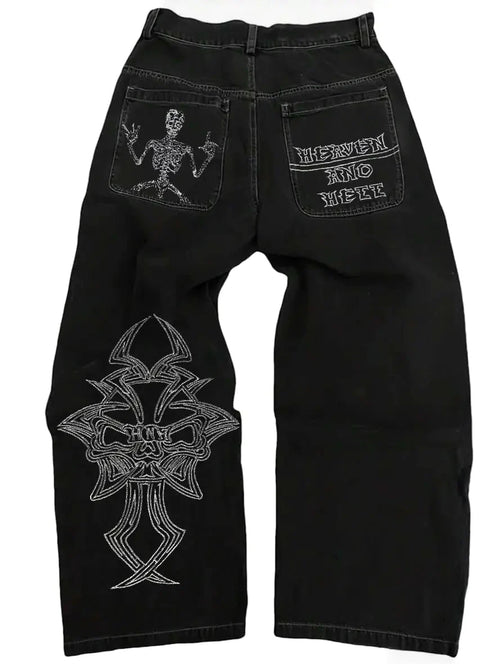 Y2K Beggy Jeans Denim Skull Embroidery Gothic Jeans