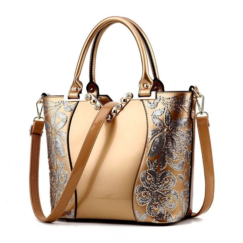 Luxury Sequin Embroidery Leather Handbag