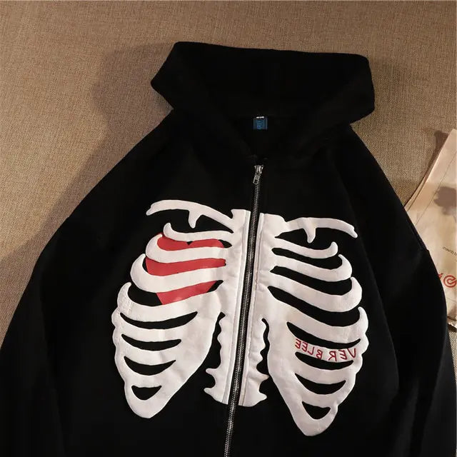 Y2K Rhinestone Skeleton Zip-Up