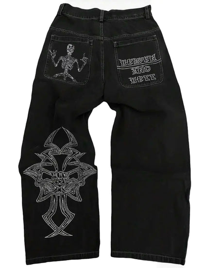 Y2K Beggy Jeans Denim Skull Embroidery Gothic Jeans