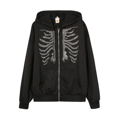 Y2K Rhinestone Skeleton Zip-Up