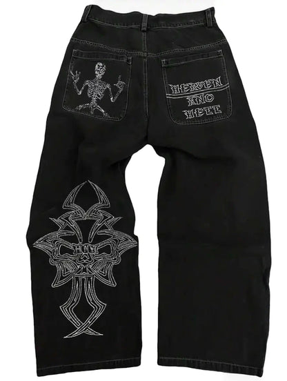 Y2K Beggy Jeans Denim Skull Embroidery Gothic Jeans