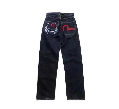 Y2K Graphic Jeans with Hello Kitty Print